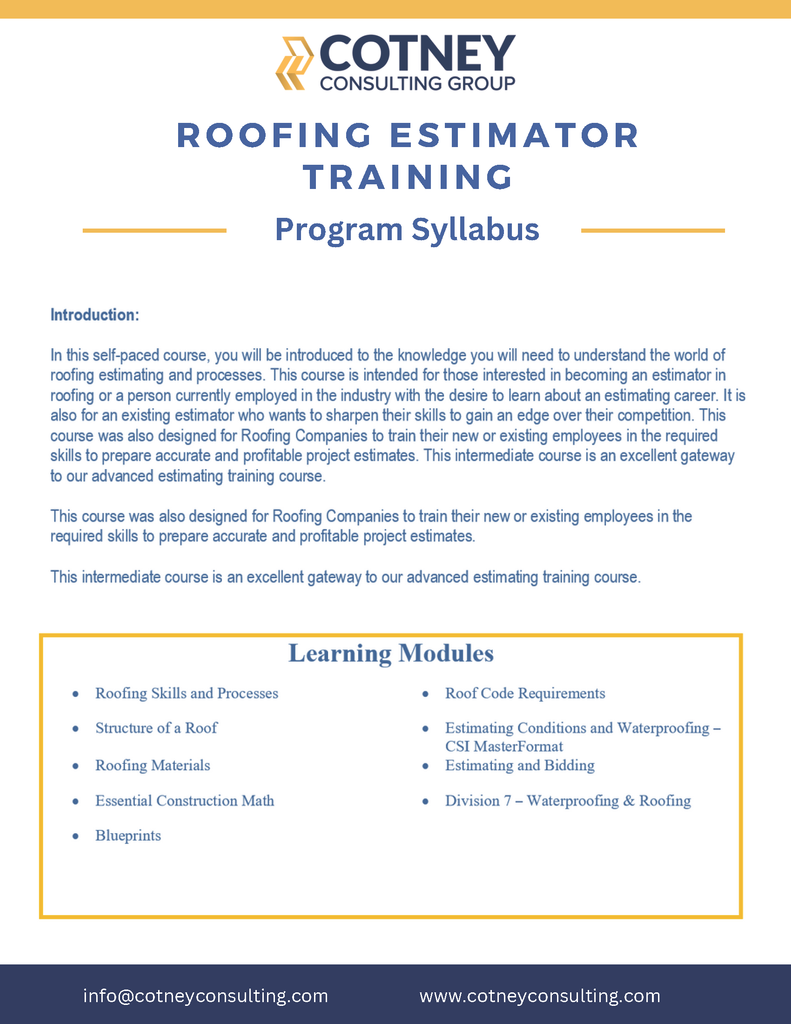 Estimating Training Syllabus